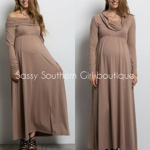 🆕⭐Mocha cowl neck off shoulder maternity maxi dress